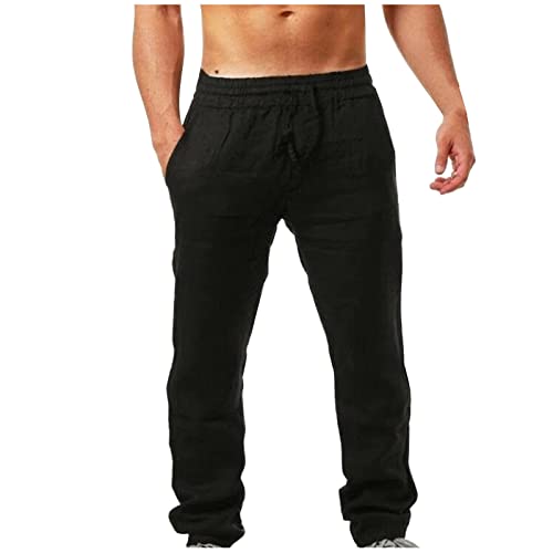 SOOUICKER Sommerhose Herren Leicht Leinenhose Herren Lang Sommer Jogginghose Herren Leinen Leichter Stoff Freizeithose Herren mit Bündchen Leichte Sommerhose Herren mit Gummizug Strandhose Herren von SOOUICKER