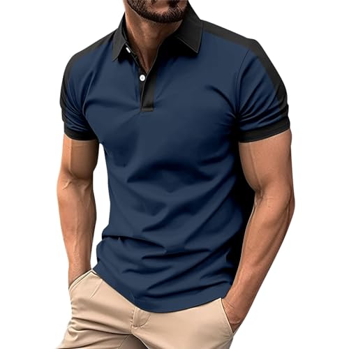 SOOUICKER Sport Tshirts Herren Fitness Poloshirt Herren Slim Fit Zweifarbig Poloshirt Herren Elegant Arbeit Poloshirts für Herren Kurzarm Atmungsaktiv Funktionsshirt Herren mit Kragen von SOOUICKER