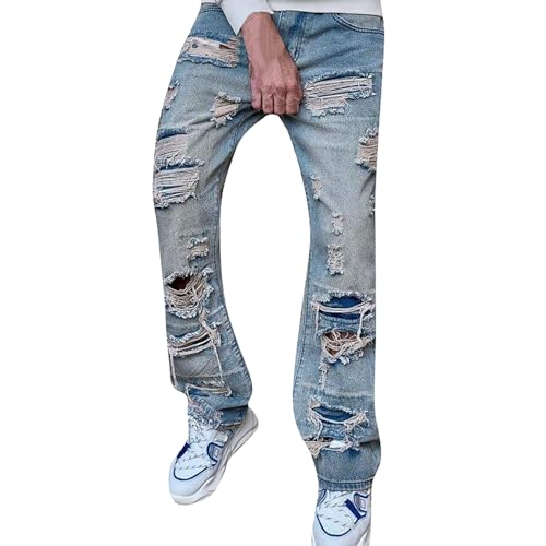 SOOUICKER Sporthose Fitness Herren Lang Jeans Herren Loose Fit Ripped Jeans Herren Regular Fit Cargo Jeans Herren Baggy Jeans Herren Destroyed Jeans Herren mit Löcher Jeans Herren Vintage Breit von SOOUICKER