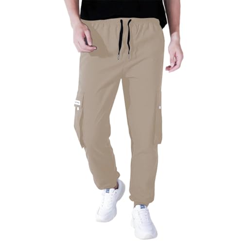 SOOUICKER Sporthose Herren Lang Cargo Cargohose Stretch Baggy Chino Hose Herren Jogger mit Gummibund Jogginghose mit Seitentaschen Modern Freizeithose Viele Taschen mit Bündchen von SOOUICKER
