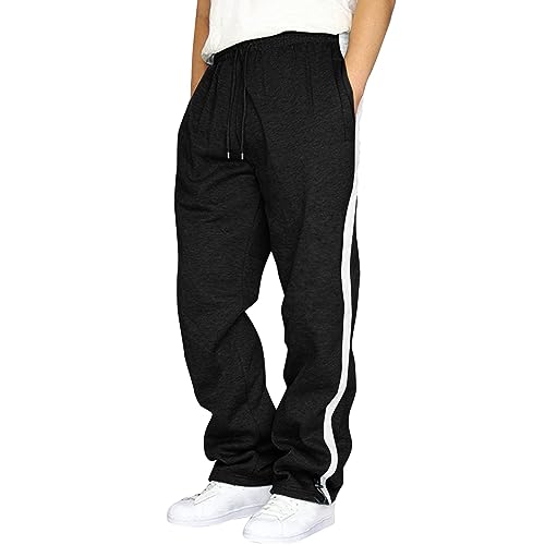 SOOUICKER Sporthose Herren Lang Weites Bein Breite Jogginghose Herren Gym Trainingshose Herren Streifen Jogginghose Herren Ohne Bund Unten Modern Trainingshose Herren Ohne Bündchen von SOOUICKER