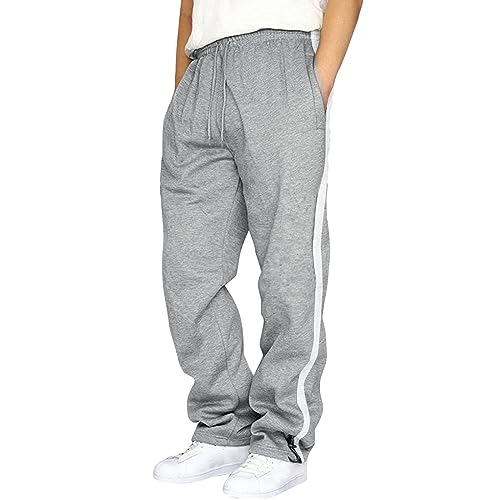 SOOUICKER Sporthose Herren Lang Weites Bein Breite Jogginghose Herren Gym Trainingshose Herren Streifen Jogginghose Herren Ohne Bund Unten Modern Trainingshose Herren Ohne Bündchen von SOOUICKER