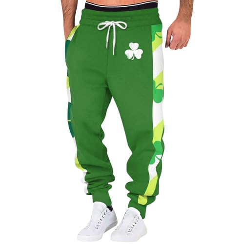 SOOUICKER St Patricks Day Hose Trainingshose Herren Lang Bunt Sporthose Herren Fitness Grün Freizeithose Herren Baggy mit Bündchen Jogginghose Herren mit Aufdruck Loose Fit von SOOUICKER