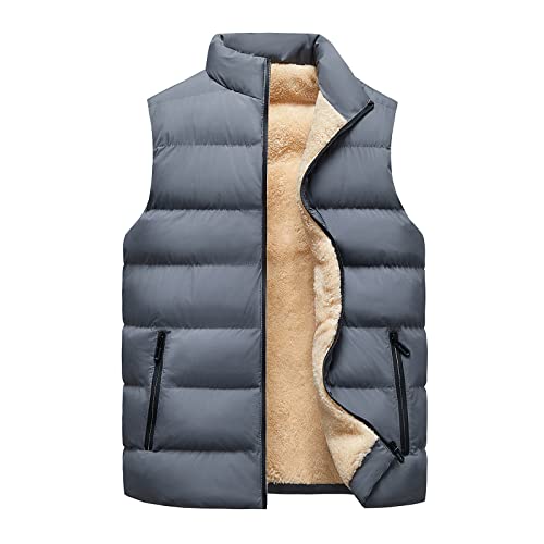 SOOUICKER Steppweste Herren Gefüttert Daunenweste mit Fell Dicke Weste Winter Fleeceweste Outdoor Westen Fleece Ohne Kapuze Steppjacke ärmellos Warm Daunen Winterjacke Ohne ärmel von SOOUICKER