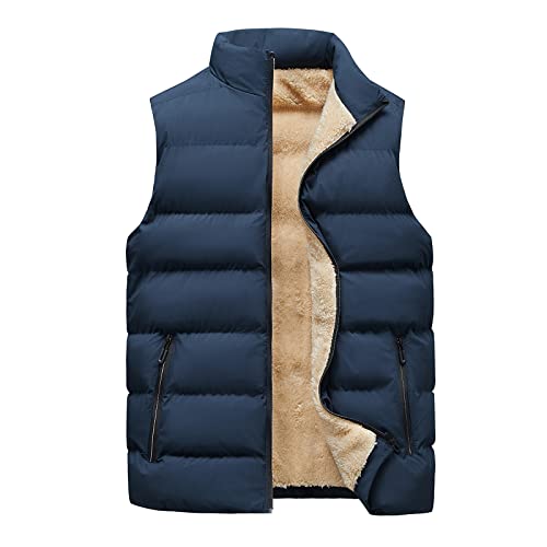 SOOUICKER Steppweste Herren Gefüttert Daunenweste mit Fell Dicke Weste Winter Fleeceweste Outdoor Westen Fleece Ohne Kapuze Steppjacke ärmellos Warm Daunen Winterjacke Ohne ärmel von SOOUICKER