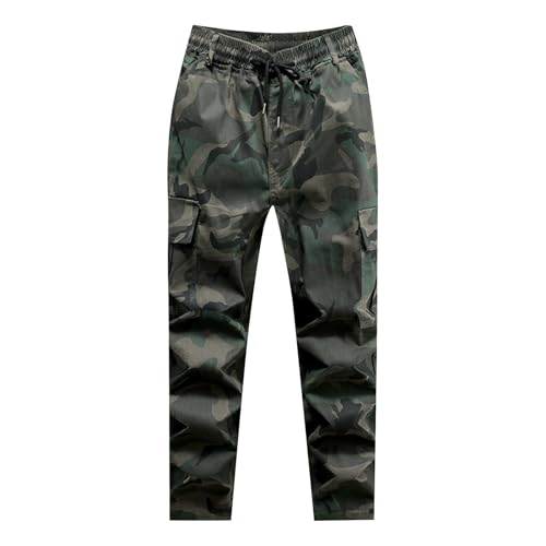 SOOUICKER Stretch Cargohose Herren Camouflage Tapered Outdoor Hosen Tarn Viele Taschen Arbeitshosen Männer mit Gummizug Camo Wanderhose Sommer Leicht Lang Chino Hose Cargo von SOOUICKER