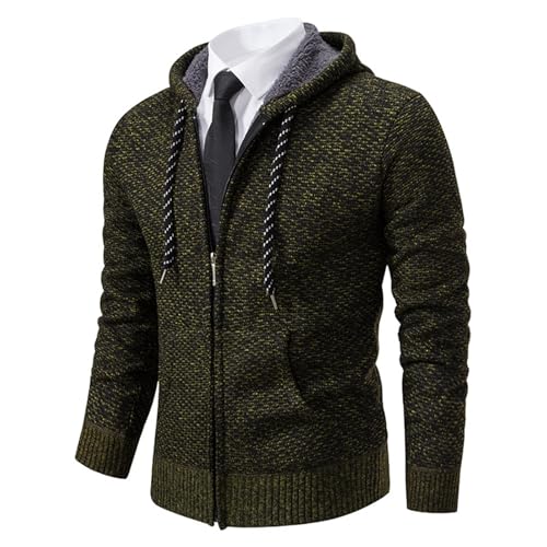 SOOUICKER Strickjacke Herren Winter Cardigan mit Kapuze Gefüttert Übergangsjacke Sportlich Elegant Sweatjacke Warm Modern Kapuzenpullover Strick Strickpullover mit Reißverschluss Grobstrick von SOOUICKER