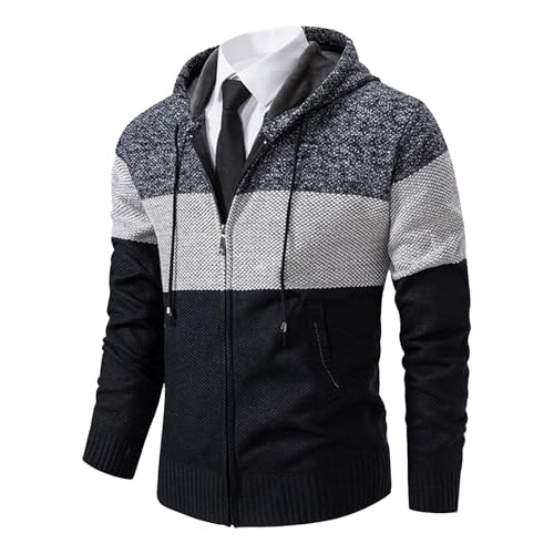 SOOUICKER Strickjacke Herren Winter Cardigan mit Kapuze Gefüttert Übergangsjacke Sportlich Elegant Sweatjacke Warm Modern Kapuzenpullover Strick Strickpullover mit Reißverschluss Grobstrick von SOOUICKER