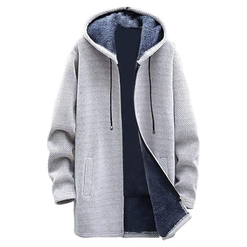 SOOUICKER Strickjacke Herren Winter Lang Kurzmantel mit Kapuze Wintermantel Gefüttert Sport Cardigan Fleece Warm Fleecejacke Lang Sweatjacke Teddyfutter Übergangsjacke Fell von SOOUICKER
