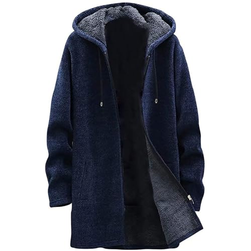 SOOUICKER Strickjacke Herren Winter Lang Kurzmantel mit Kapuze Wintermantel Gefüttert Sport Cardigan Fleece Warm Fleecejacke Lang Sweatjacke Teddyfutter Übergangsjacke Fell von SOOUICKER