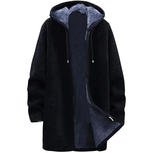 SOOUICKER Strickjacke Herren Winter Lang Kurzmantel mit Kapuze Wintermantel Gefüttert Sport Cardigan Fleece Warm Fleecejacke Lang Sweatjacke Teddyfutter Übergangsjacke Fell von SOOUICKER