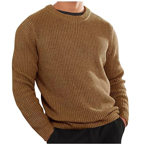 SOOUICKER Strickpullover Herren Rundhals Pullover Herren Ohne Kapuze Sweatshirt Herren Sport Pulli Herren Elegant Langarmshirt Herren Thermo Strickpullover Herren Einfarbig von SOOUICKER