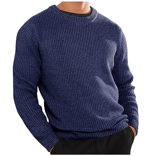 SOOUICKER Strickpullover Herren Rundhals Pullover Herren Ohne Kapuze Sweatshirt Herren Sport Pulli Herren Elegant Langarmshirt Herren Thermo Strickpullover Herren Einfarbig von SOOUICKER