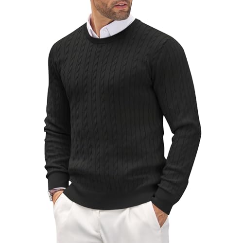 SOOUICKER Strickpullover Herren Slim Fit Pullover Zopfmuster Ohne Kapuze Sweatshirt Elegant Rundhals Wollpullover Outdoor Muster Winterpullover Strick Pulli Arbeit Vintage von SOOUICKER