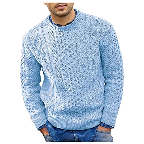 SOOUICKER Strickpullover Herren Zopfmuster Strickpullover Herren Grobstrick Strickpullover Herren Rundhals Pullover Herren Unifarben Pink Strickpullover Herren Winter von SOOUICKER