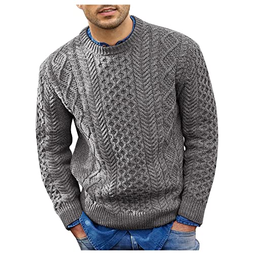 SOOUICKER Strickpullover Herren Zopfmuster Strickpullover Herren Grobstrick Strickpullover Herren Rundhals Pullover Herren Unifarben Pink Strickpullover Herren Winter von SOOUICKER