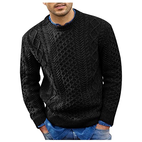 SOOUICKER Strickpullover Herren Zopfmuster Strickpullover Herren Grobstrick Strickpullover Herren Rundhals Pullover Herren Unifarben Pink Strickpullover Herren Winter von SOOUICKER