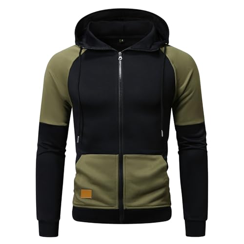 SOOUICKER Sweatjacke Herren Dicker Stoff Zweifarbig Zip Hoodie Herren Oversize Kapuzenjacke Herren Vintage Trainingsjacke Herren mit Kapuze Sweatjacke Herren Weit Übergangsjacke Sportlich von SOOUICKER