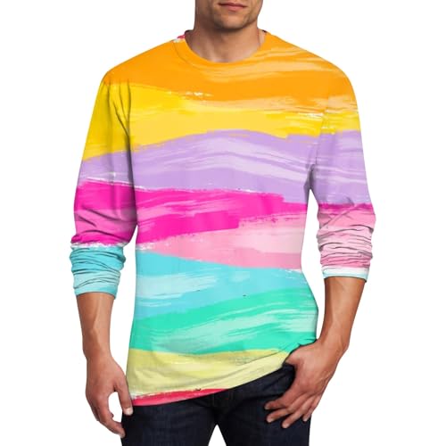 SOOUICKER Sweatshirt Herren Bunt Dünn Langarmshirt Herren Sport mit Aufdruck Sweatshirt Herren 3D Druck Oversized Tshirt Herren Langarm Print Langarmshirt Herren Gestreift Regular Fit von SOOUICKER