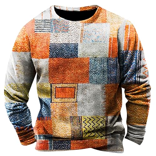SOOUICKER Sweatshirt Herren Kariert Winterpullover Herren Bunt Pullover Herren Ohne Kapuze Sweatshirt Herren Print Vintage Pulli Herren Rundhals Pullover mit Aufdruck Sweatshirt Herren Sport von SOOUICKER