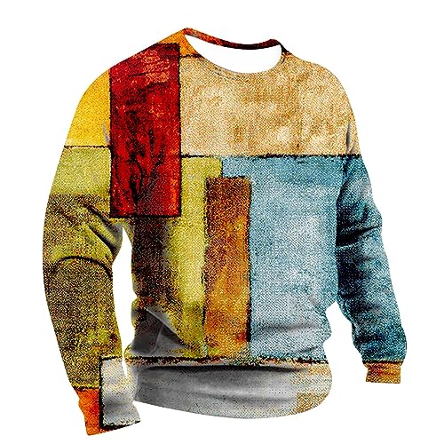 SOOUICKER Sweatshirt Herren Ohne Kapuze Bunt Pullover Herren mit Aufdruck Langarmshirt Sweatshirt Herren Print Vintage Pulli Herren Rundhals Muster Sweatshirt Herren Herbst Regular Fit von SOOUICKER