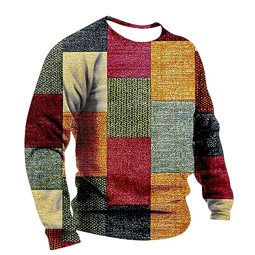 SOOUICKER Sweatshirt Herren Ohne Kapuze Bunt Pullover Herren mit Aufdruck Langarmshirt Sweatshirt Herren Print Vintage Pulli Herren Rundhals Muster Sweatshirt Herren Herbst Regular Fit von SOOUICKER