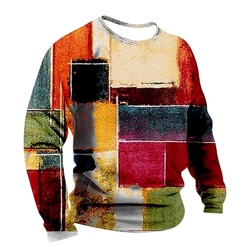 SOOUICKER Sweatshirt Herren Ohne Kapuze Bunt Pullover Herren mit Aufdruck Langarmshirt Sweatshirt Herren Print Vintage Pulli Herren Rundhals Muster Sweatshirt Herren Herbst Regular Fit von SOOUICKER