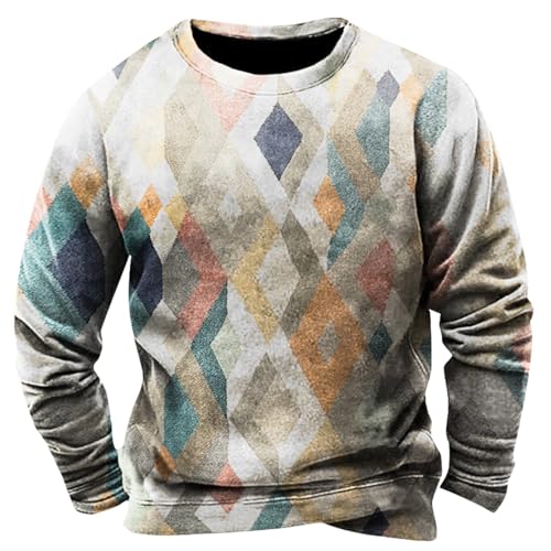 SOOUICKER Sweatshirt Herren Ohne Kapuze Bunt Pullover Herren mit Aufdruck Rundhals Langarmshirt Herren Print Regular Fit Sweatshirt Herren Vintage Sport Sweatshirt Herren 3D Druck von SOOUICKER