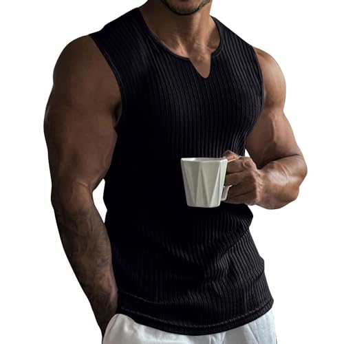 SOOUICKER Tank Top Herren Gerippt Sommer Bodybuilding Muskelshirts Gym V Ausschnitt Funktionsshirt Ärmellos Slim Fit Tanktop Sport T Shirt Ohne Ärmel Fitness von SOOUICKER