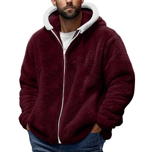 SOOUICKER Teddy Fleecejacke Herren mit Kapuze Zip Hoodie Winter Sweatjacke mit Teddyfell Oversized Kapuzenjacke Warm Teddyfleece Jacke Übergangsjacke Fleece Sportlich von SOOUICKER