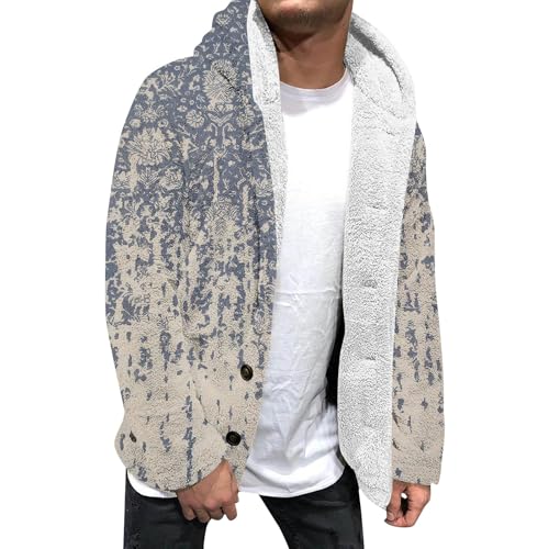 SOOUICKER Teddyfleece Jacke Herren mit Kapuze Fleecejacke Winter Fell Winterjacke Warm Gefüttert Kapuzenjacke Fleece Übergangsjacke Teddyfutter Fleecejacke Muster Vintage von SOOUICKER