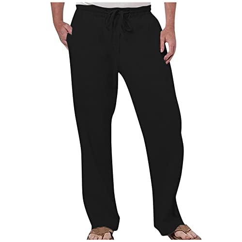 SOOUICKER Trainingshose Herren Weites Bein Leichte Sommerhose Herren Leinen Freizeithose Herren Leicht Leinenhose Herren Sommer Lang Strandhose Herren Leinen Leinenhose Herren Yoga Loose Fit von SOOUICKER