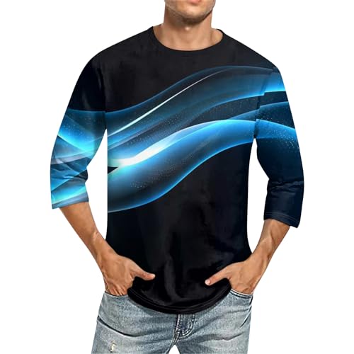 SOOUICKER Tshirt Herren 3D Effekt Langarmshirt 3/4 Arm Herren Aufdruck Oversized Tshirt Herren Gym Sport Tshirts Herren mit Motiv T Shirts Männer Modern Rundhals Langarmshirt Herren Print von SOOUICKER