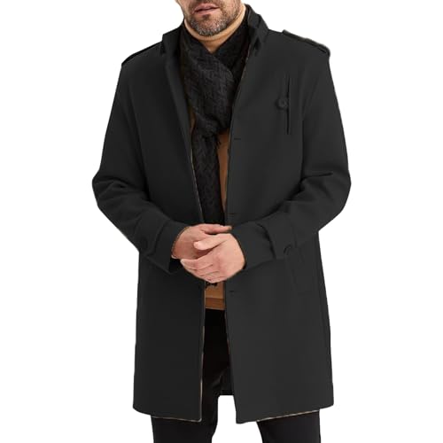 SOOUICKER Tweed Mantel Herren Lang Wintermantel Mittellang Übergangsjacke Elegant Wintermantel Business Vintage Wollmantel Outdoor Jackett Lang Mantel Ohne Kragen Modern von SOOUICKER