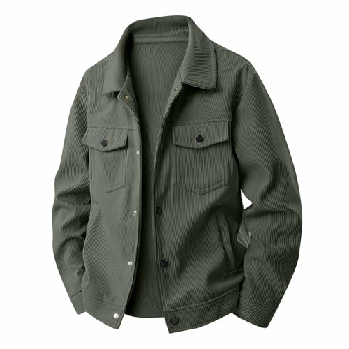 SOOUICKER Übergangsjacke Herren Cord Hemdjacke Vintage Cargo Jacke Ohne Kapuze Sweatjacke Elegant Bomberjacke mit Kragen Sportlich College Jacke Oldschool von SOOUICKER