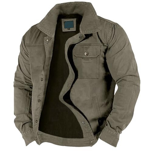 SOOUICKER Übergangsjacke Herren Ohne Kapuze Bomberjacke Vintage Hemdjacke Outdoor Jacke Cargo Herbstjacke mit Kragen Flanellhemd Jagd Stehkragen Arbeitsjacke von SOOUICKER