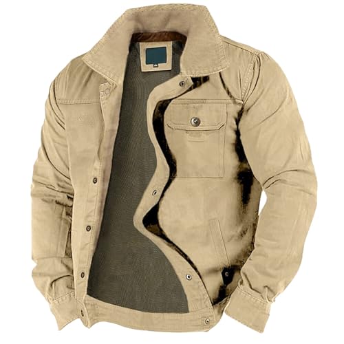 SOOUICKER Übergangsjacke Herren Ohne Kapuze Bomberjacke Vintage Hemdjacke Outdoor Jacke Cargo Herbstjacke mit Kragen Flanellhemd Jagd Stehkragen Arbeitsjacke von SOOUICKER