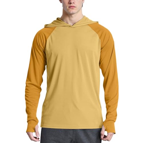 SOOUICKER UV Shirt Herren Langarm Kapuze Rashguard Langarmshirt Hoodie Herren SPF Sonnenschutz Tshirt Zweifarbig Funktionsshirt Angeln Outdoor Laufen Wandern von SOOUICKER