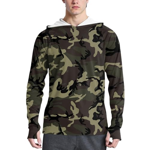 SOOUICKER UV Shirt Herren Wasser Langarm Kapuze Langarmshirt Hoodie Camouflage Rashguard Herren Sonnenschutz Tshirt Funktionsshirt SPF Angeln Outdoor Laufen von SOOUICKER
