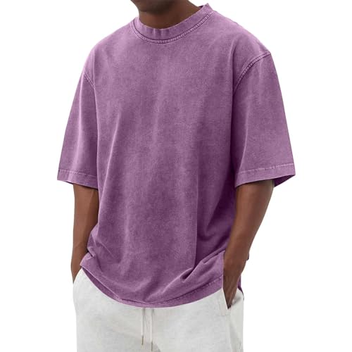 SOOUICKER Vintage Tshirt Herren Regular Fit T Shirts Männer Modern Sport Tshirts Herren Weit Oversized Tshirt Herren Gym Tshirt Herren Oldschool T-Shirts für Herren Einfarbig Rundhals von SOOUICKER
