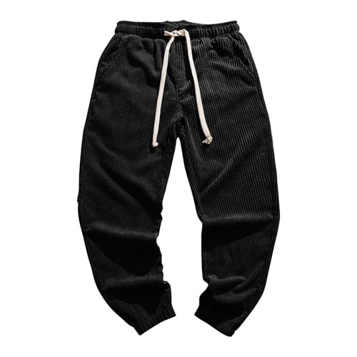 SOOUICKER Waffel Jogginghose Herren Locker Trainingshose Herren Gym Sporthose Herren Lang mit Taschen Freizeithose Herren mit Bündchen Jogginghose Herren Kariert Freizeithose Herren Winter von SOOUICKER