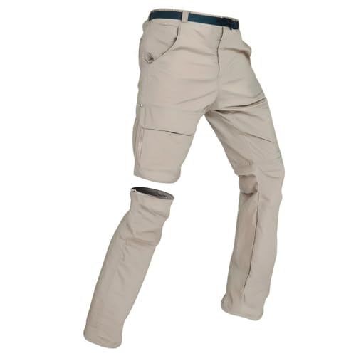 SOOUICKER Wanderhose Herren Zip Off Stretch Outdoor Hosen für Herren Wasserdicht Cargohose Wandern Reißverschluss Trekkinghose Leicht Slim Fit Outdoorhose Viele Taschen mit Gürtel von SOOUICKER