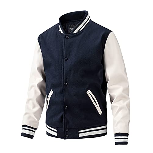 SOOUICKER Warm Zweifarbig Bomberjacke Herren Winter College Jacke Herren Football College Jacke Herren Oldschool College Jacke Herren College Jacke Herren Lederärmel Kunstleder Bomberjacke Herren von SOOUICKER