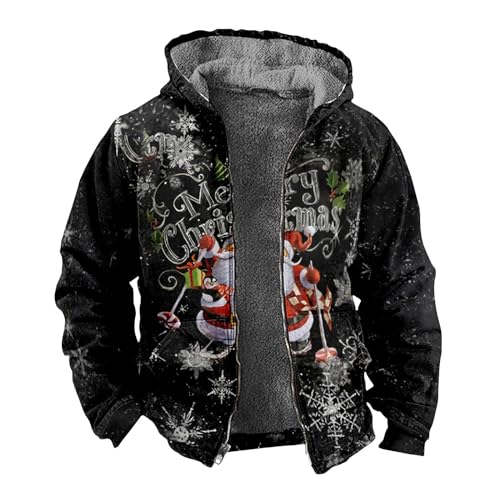 SOOUICKER Weihnachtspullover Herren Gefüttert mit Aufdruck Kapuzenpullover Herren Jacke Weihnachten Fleecejacke Herren mit Kapuze Muster Kapuzenjacke Herren Fleece Zip Hoodie Herren mit Print von SOOUICKER