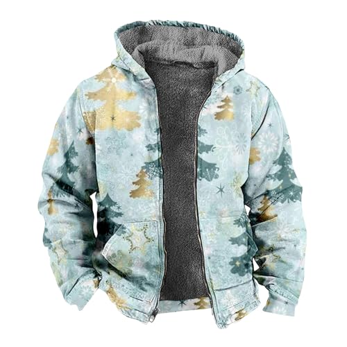 SOOUICKER Weihnachtspullover Herren Gefüttert mit Aufdruck Kapuzenpullover Herren Jacke Weihnachten Fleecejacke Herren mit Kapuze Muster Kapuzenjacke Herren Fleece Zip Hoodie Herren mit Print von SOOUICKER