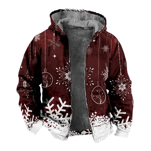 SOOUICKER Weihnachtspullover Herren Gefüttert mit Aufdruck Kapuzenpullover Herren Jacke Weihnachten Fleecejacke Herren mit Kapuze Muster Kapuzenjacke Herren Fleece Zip Hoodie Herren mit Print von SOOUICKER