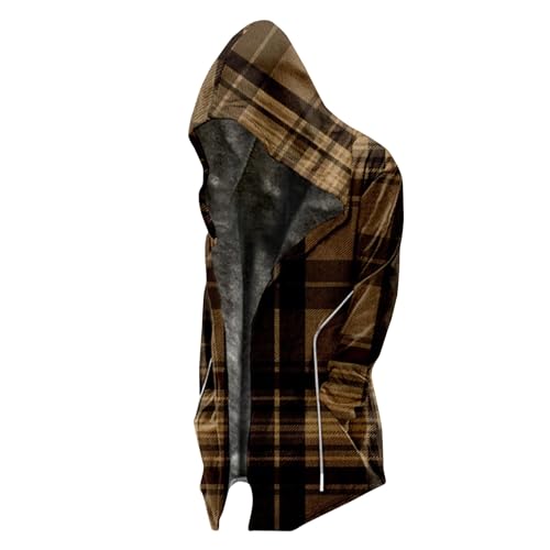 SOOUICKER Wintermantel Herren mit Kapuze Winterpullover Herren Kariert Mantel Mittelalter Flanell Jacke Herren Lang Gefüttert Fleecejacke Herren Lang Kariert Zip Hoodie Herren Oversize Winter von SOOUICKER
