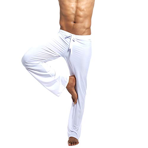 SOOUICKER Yogahose Herren Leicht Jogginghose Herren Ohne Bund Unten Yogahose Herren Stretch Yoga Jogginghose Herren Ohne Bündchen Yogahose Herren Weiß Jogginghose Herren Weites Bein von SOOUICKER