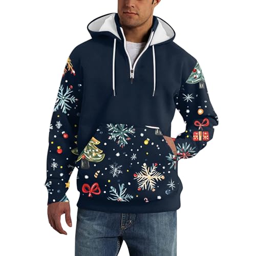 SOOUICKER Zip Hoodie Herren Vintage Weihnachtspullover Herren Große Größen Weihnachten Hoodie Herren Oversize Kapuzenpullover Herren mit Aufdruck Pullover Herren mit Motiv Bunt von SOOUICKER