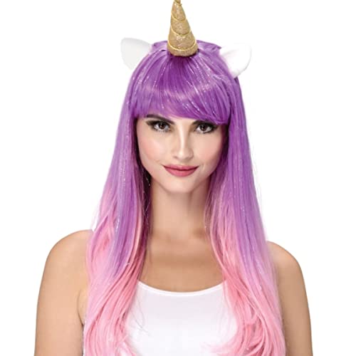 Einhorn-Perücke mit Pferdeohren für Mädchen und Damen, mehrere Farben, Cosplay-Einhorn-Perücken für Weihnachten, verkleiden Sie sich mit Praty (Farbe: Lavendel-Ombré-Rosa) von SOOXU